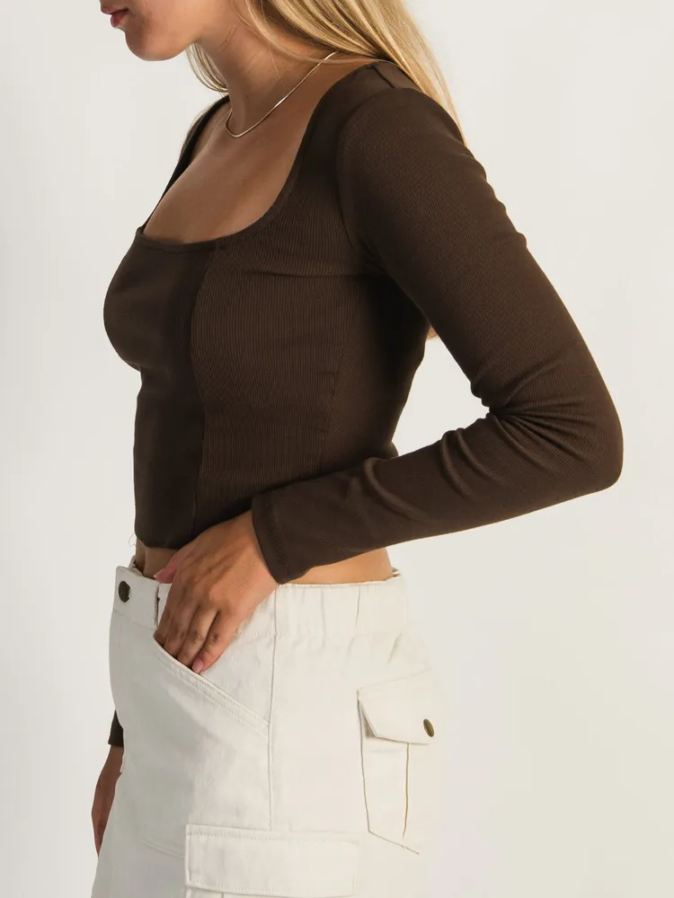 HARLOW SQUARE NECK LONGSLEEVE - CHOCOLATE CLEARANCE