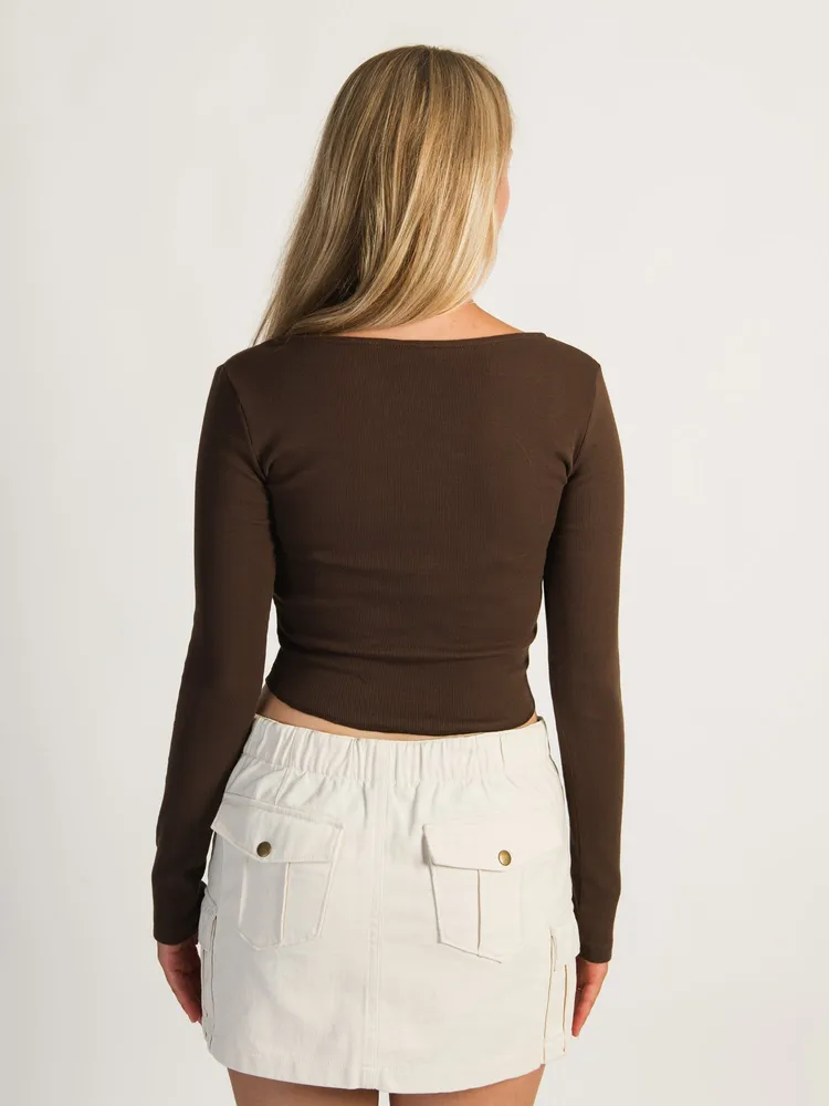 HARLOW SQUARE NECK LONGSLEEVE - CHOCOLATE CLEARANCE