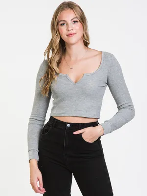 HARLOW KYLIE LONG SLEEVE NOTCH TEE - CLEARANCE