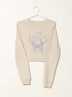 HARLOW AMBER CROPPED TAKE IT SLOW CREWNECK SWEATER - CLEARANCE