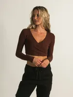 HARLOW POINTELLE LONG SLEEVE CROSSOVER - CLEARANCE