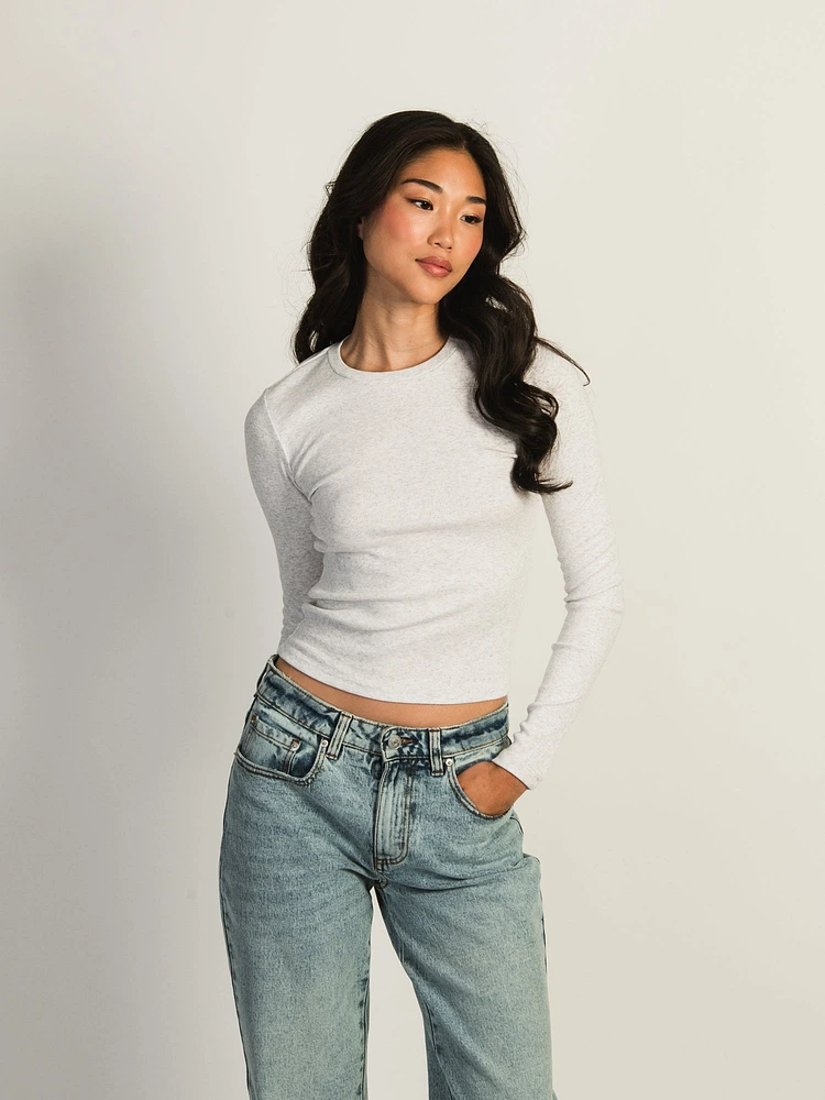 HARLOW ESSENTIAL LONG SLEEVE MELANGE CREWNECK - CLOUD