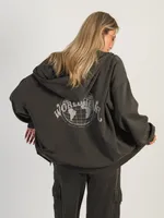 HARLOW MARIAH OVERSIZED PRINT ZIP HOODIE - CHARCOAL