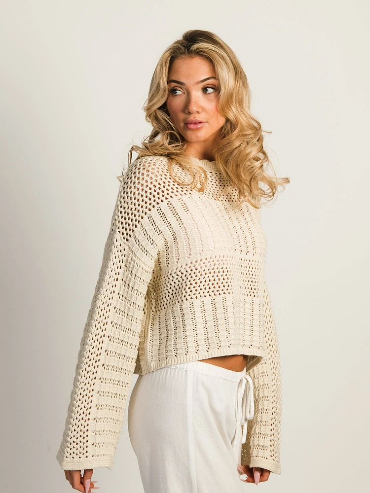 CHANDAIL HARLOW LAYLA CROCHET MANCHES LONGUES - CRÈME