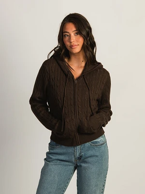 HARLOW MAUDE CABLE KNIT ZIP UP - CHOCOLATE