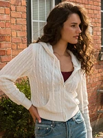 CHANDAIL ZIPPÉ EN TRICOT TORSADÉ HARLOW MAUDE - BLANC CASSÉ