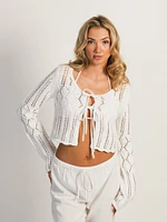 CHANDAIL HARLOW KRISTY CROCHET MANCHES LONGUES – BLANC