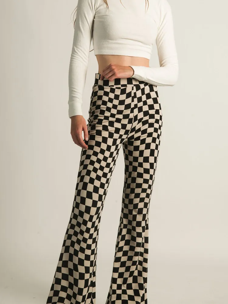 HARLOW HIGH RISE FLARE CHECK PANTS - CLEARANCE