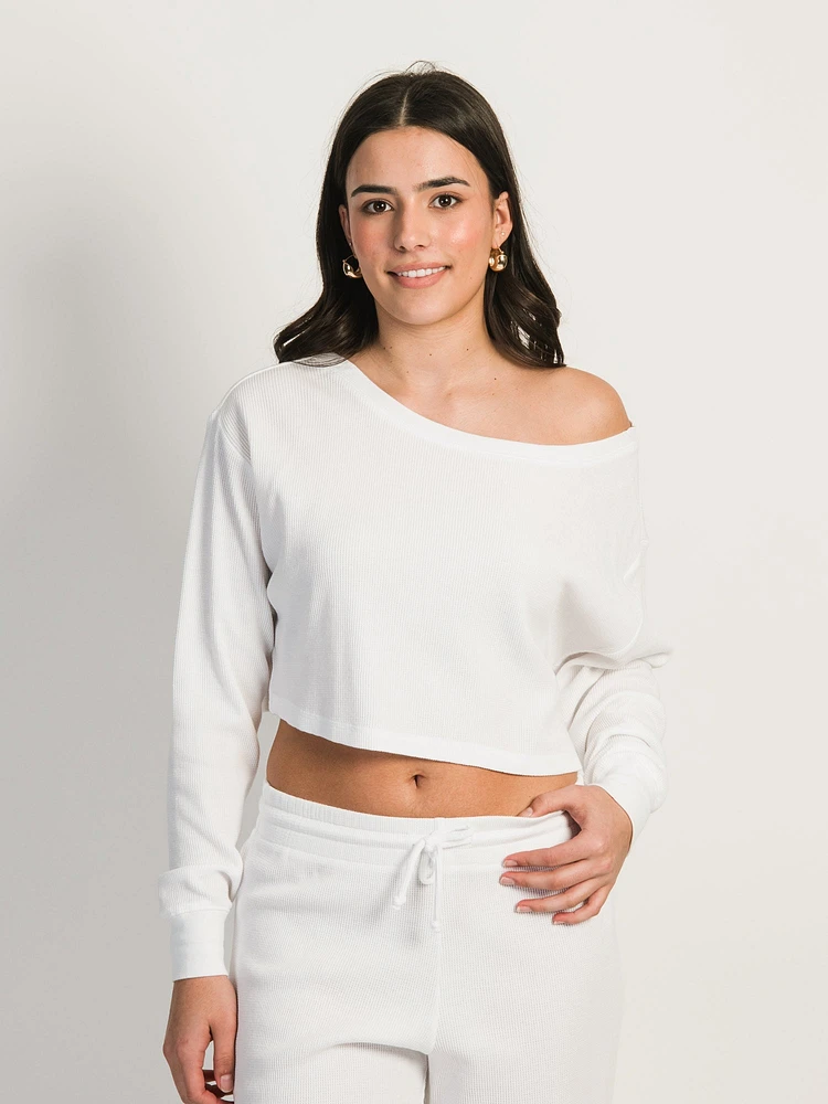 HARLOW OFF-THE-SHOULDER LONG SLEEVE WAFFLE