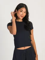 HARLOW ALLIE WAFFLE T-SHIRT - NAVY