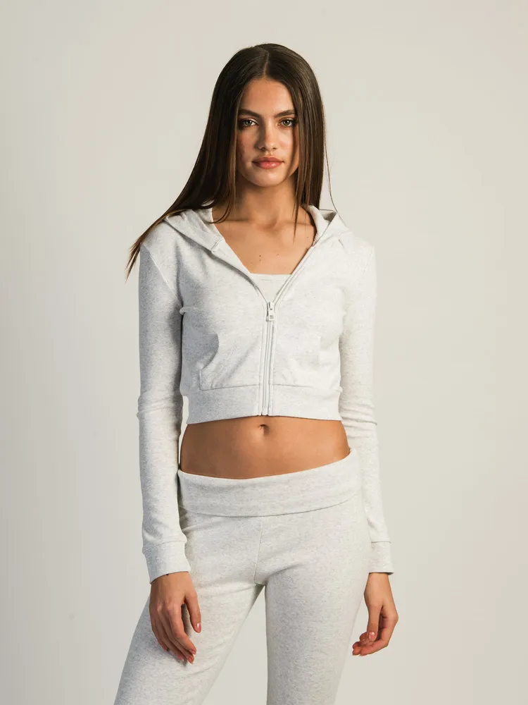 HARLOW ELLIE RIBBED MELANGE ZIP UP - HEATHER CLOUD WHITE