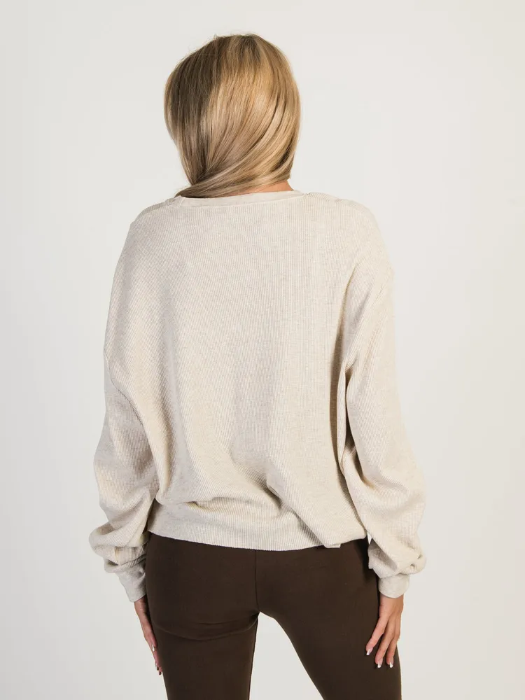 HARLOW WINNIE MELANGE WAFFLE LONG SLEEVE - OATMEAL