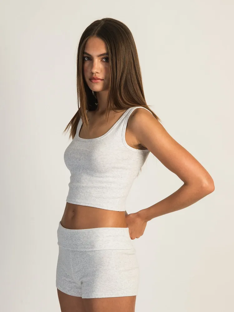 HARLOW TILLY CROPPED MELANGE TANK - HEATHER CLOUD WHITE