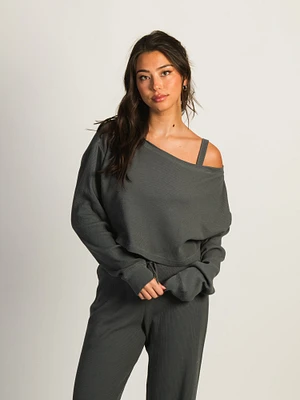 HARLOW OFF THE SHOULDER WAFFLE LONG SLEEVE - STONE