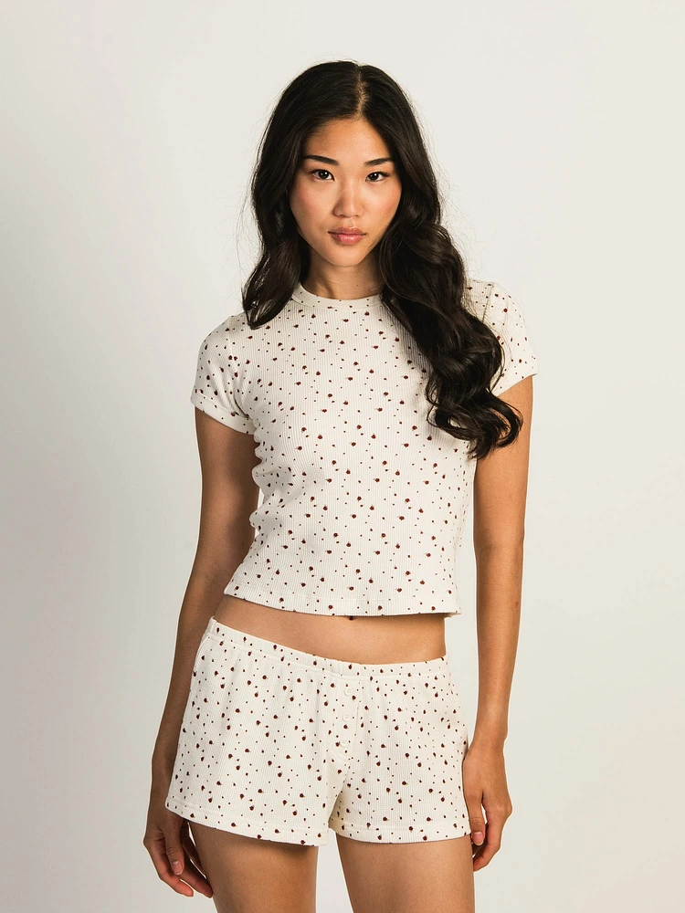 HARLOW ALLIE DITSY WAFFLE TEE - OFF WHITE