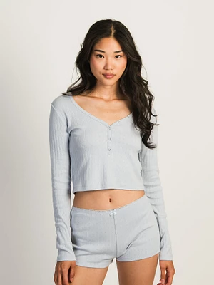 HARLOW PIA POINTELLE LONG SLEEVE HENLEY