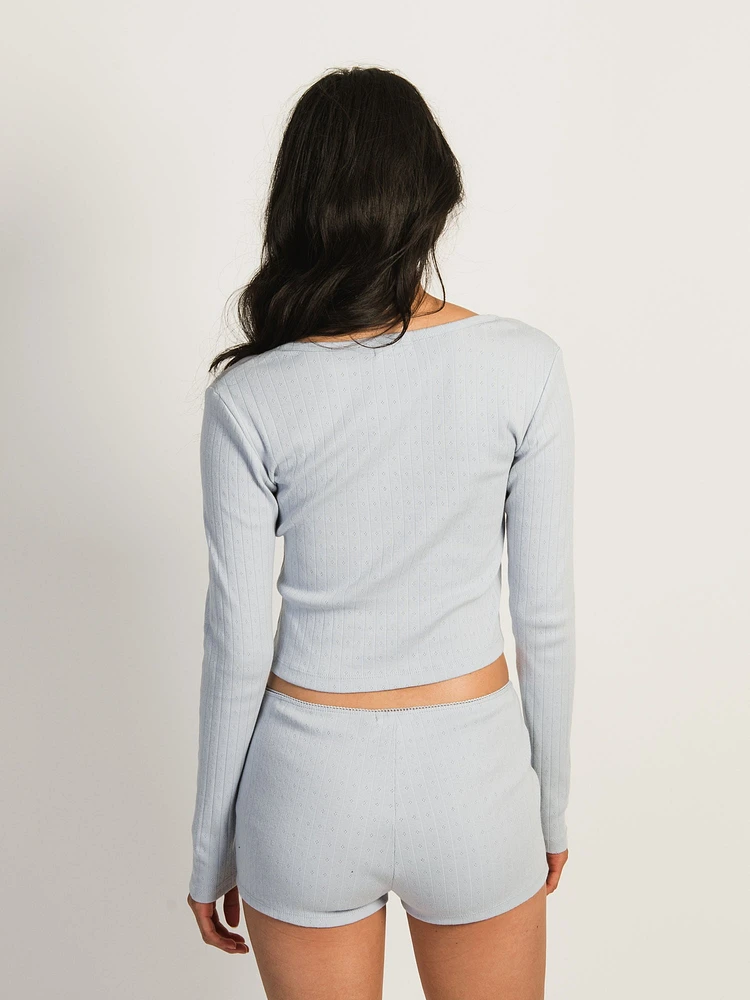 HARLOW PIA POINTELLE LONG SLEEVE HENLEY