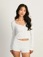 HARLOW PIA POINTELLE DITSY LONG SLEEVE HENLEY - OFF WHITE