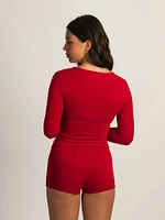 HARLOW HOLLY HENLEY LONG SLEEVE - RED