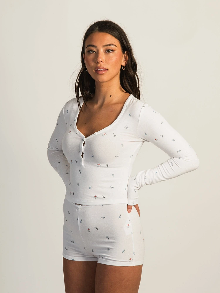 HARLOW HOLLY HENLEY DITSY LONG SLEEVE