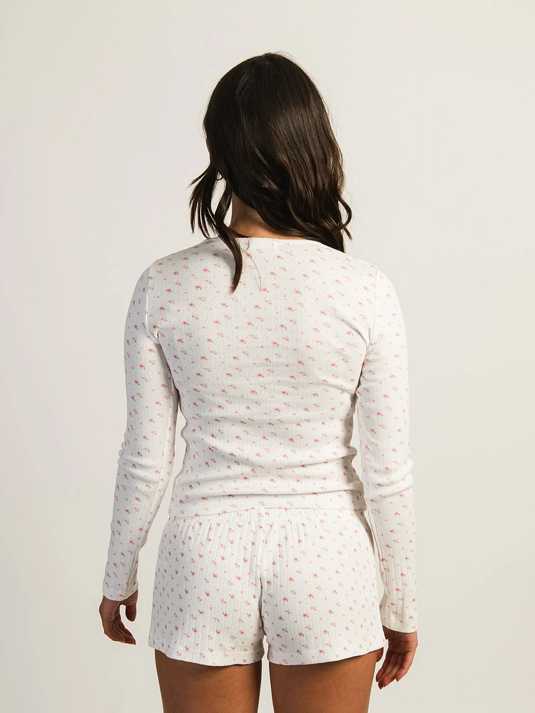 HARLOW PAYTON POINTELLE LONG SLEEVE PRINT - WHITE/PINK