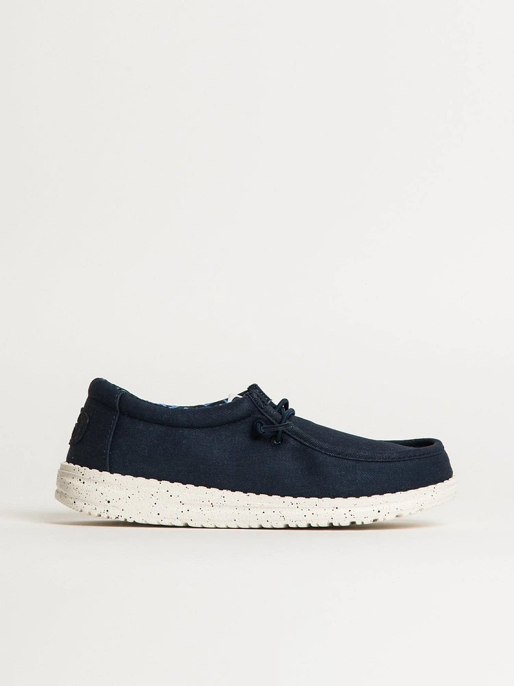 KIDS HEY DUDE WALLY YOUTH STRETCH CANVAS - NAVY