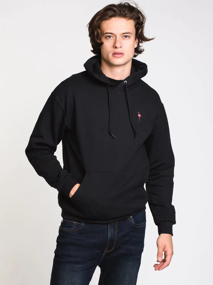 FLAMINGO EMBROIDERED FLEECE - BLACK CLEARANCE