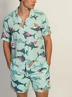 ISLAND HAZE SURFING SHARK SHORT SLEEVE WOVEN SHIRT - AQUA