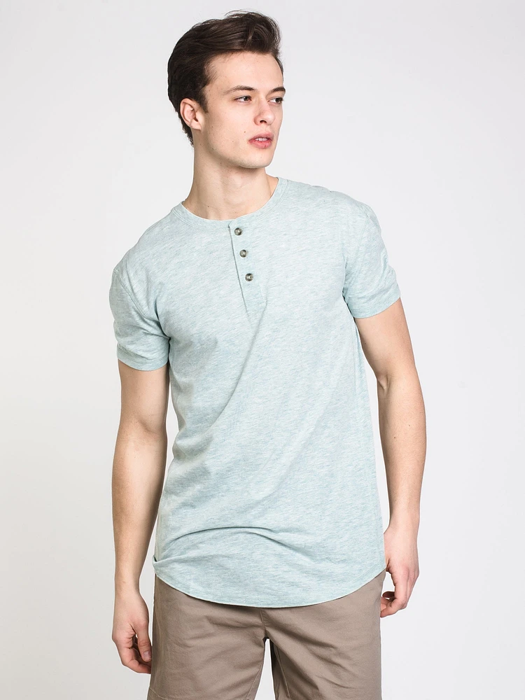 MENS LONGLINE MELANGE HENLEY - CLEARANCE