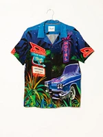 CHEMISE À MANCHES COURTES EN RAYONNE IMPRIMÉ GRAPHIQUE POUR HOMMES, AVEC BOUTONS