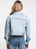 WOMENS CROP DAD TRUCKER JACKET - DENIM CLEARANCE