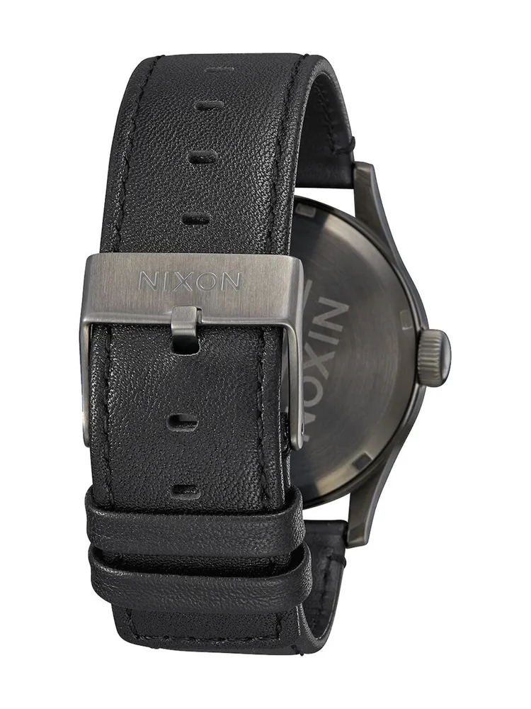 NIXON SENTRY LEATHER - GUNMETAL/BLACK WATCH