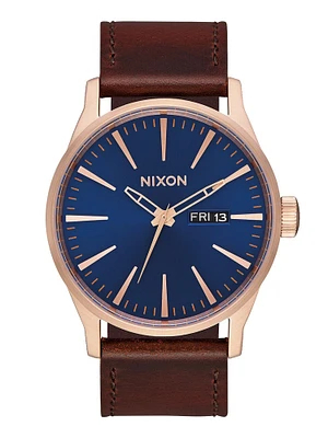 NIXON SENTRY LEATHER - ROS/NVY/BROWN WATCH - CLEARANCE