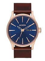 NIXON SENTRY LEATHER - ROS/NVY/BROWN WATCH - CLEARANCE