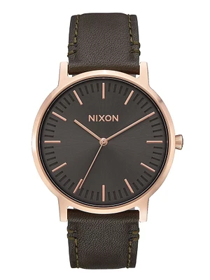 MENS PORTER LEATHER - ROSE GOLD/GUN WATCH