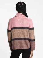 PULL EN MAILLE SANDIS POUR FEMME - RAYURE ROSE LIQUIDATION