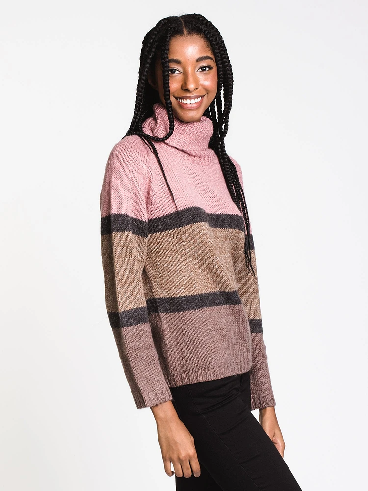 PULL EN MAILLE SANDIS POUR FEMME - RAYURE ROSE LIQUIDATION