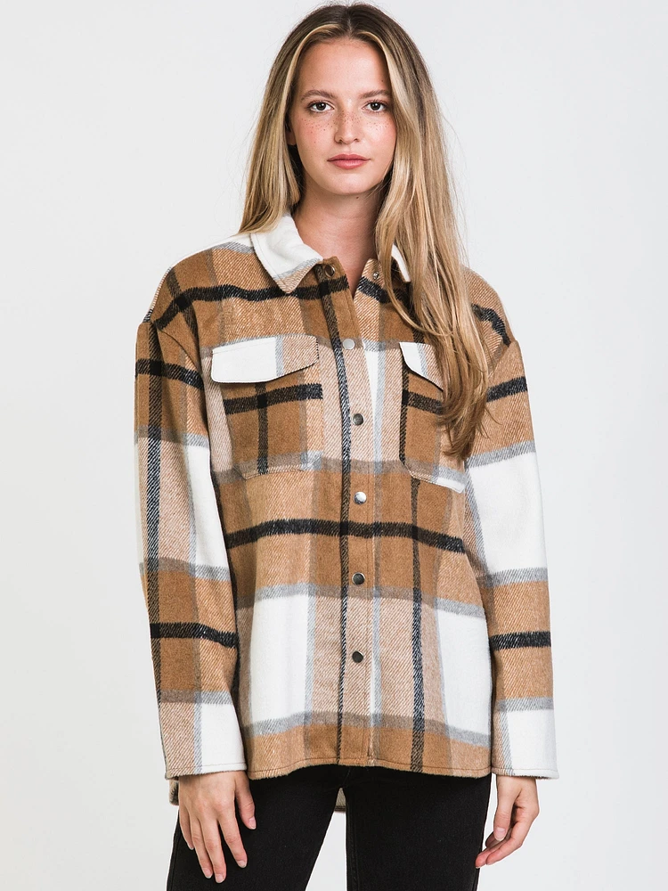 ONLY MACI LONG SLEEVE CHECK SHACKET - CLEARANCE