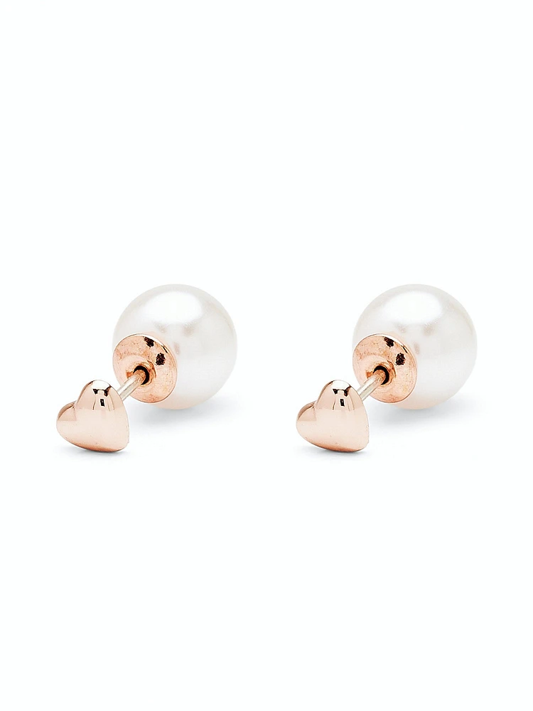 PURA VIDA PEARL & HEART DOUBLE STUD - CLEARANCE