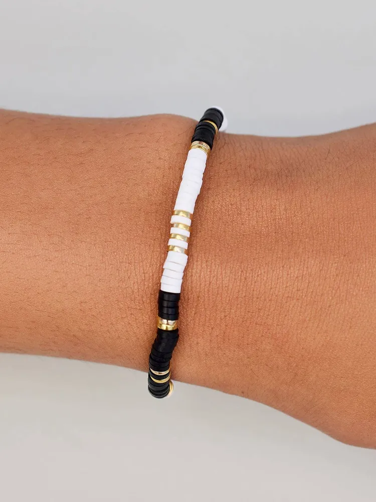 PURA VIDA B&W VINYL DISC STRETCH BRACELET