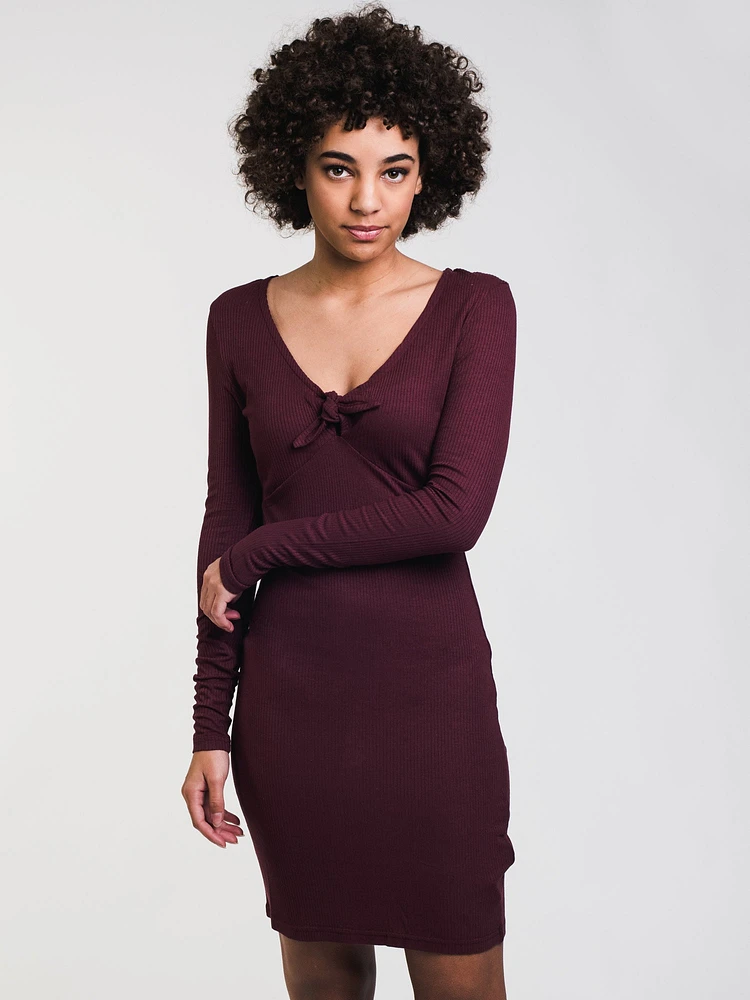 WOMENS KNOT UP DRESS - BURGUNDY CLEARANCE