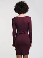 WOMENS KNOT UP DRESS - BURGUNDY CLEARANCE