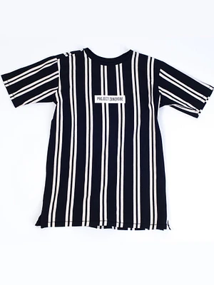 MENS VERTICAL STRIPE CHEST LOGO SHORT SLEEVE T - CLEARANCE