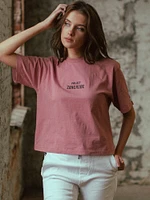 WOMENS BILLY CLUB CROP TEE - ASH ROSE CLEARANCE