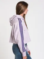 ADIDAS 3 STRIPE CUT OFF CROP PULLOVER HOODIE - CLEARANCE