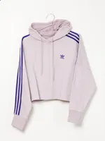 ADIDAS 3 STRIPE CUT OFF CROP PULLOVER HOODIE - CLEARANCE