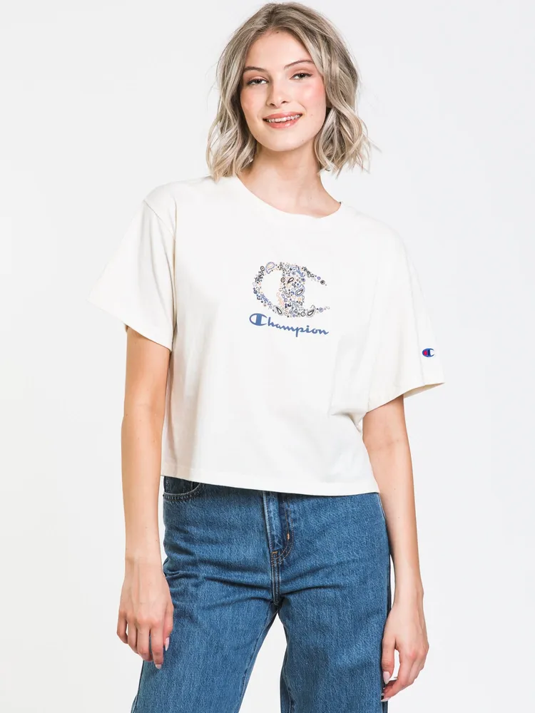 CHAMPION CROP SCRIPT BLOCKED TEE - CLEARANCE