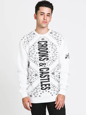 CROOKS & CASTLES KUSHDANA EMBROIDERED SLEEVE CREW - CLEARANCE