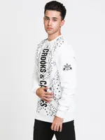 CROOKS & CASTLES KUSHDANA EMBROIDERED SLEEVE CREW - CLEARANCE