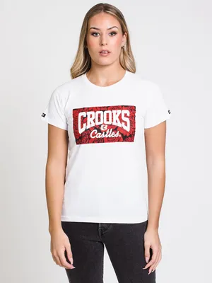 CROOKS & CASTLES ROSES CORE LOGO BOX SHORT SLEEVE TEE - CLEARANCE